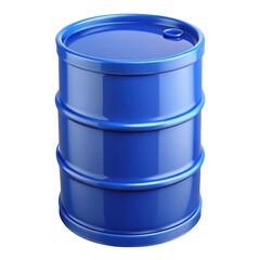 3d blue industrial barrel isolated on transparent background