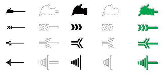 A collection of arrow icons in various shapes and sizes. Vector illustrations of directions. A collection of arrows with transparent backgrounds. Arrow direction concept.