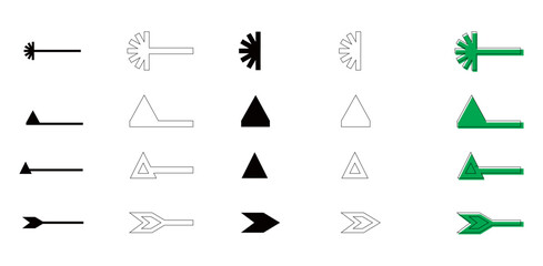 A collection of arrow icons in various shapes and sizes. Vector illustrations of directions. A collection of arrows with transparent backgrounds. Arrow direction concept.