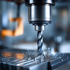 CNC Machine Drilling Process with Metal Shavings