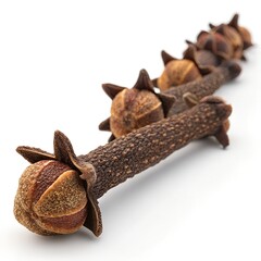 Obraz premium Whole Cloves in a Row on White Background