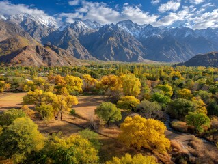 Naklejka premium Autumnal Colors Paint the Mountain Valley