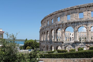 The Pula Arena from the mainland