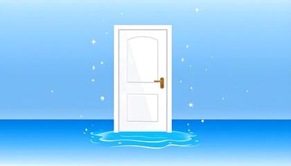 White door in a flooded room