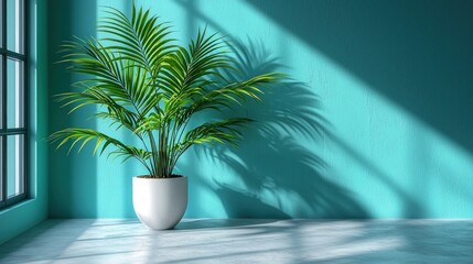 Fototapeta premium Potted plant in modern teal interior