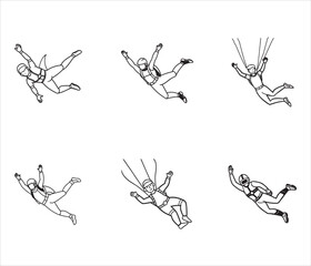 Skydiving Illustrations Line Art Set of Skydivers in Various Poses Vector Design Adventure and Extreme Sports Concept
