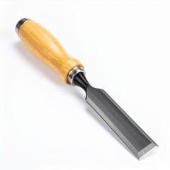 Fototapeta premium Steel Chisel with Wooden Handle for Woodworking and Carpentry Tool on White