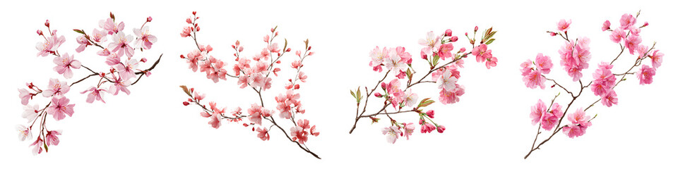Fototapeta premium Cherry Blossom Branch Set - Watercolor Spring Flowers