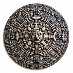 Elaborate Aztec Calendar Stone Carving with Intricate Glyphs and Circular Design