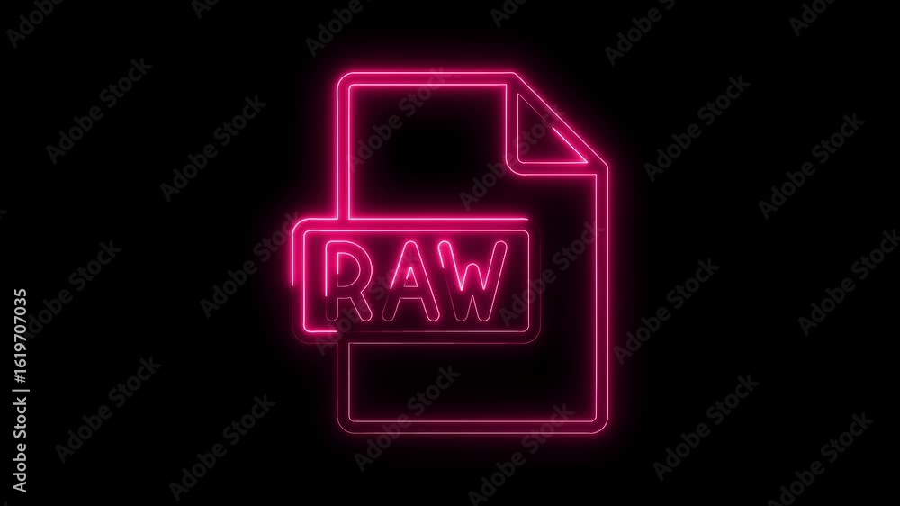Poster glowing neon pink r a w file icon symbol isolated on black background futuristic digital data format