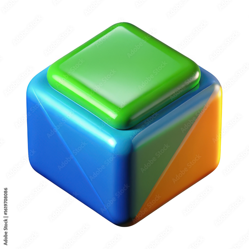 Poster 3d abstract geometric shape with green top isolated on transparent background