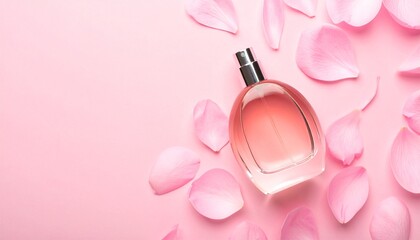 pink perfume bottle on pink-background