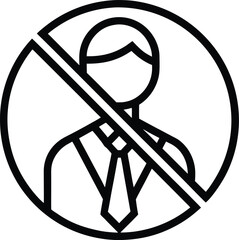 Black outline icon of a person in a suit with a prohibition symbol forbidden restricted