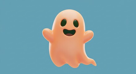 Orange happy ghost on blue background