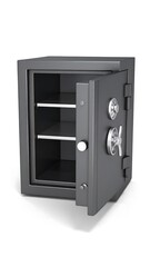 Empty gray security safe, open