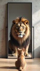 kitten sees himself as a lion in the mirror © Svets