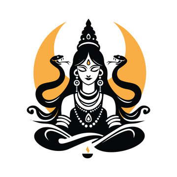 manasa devi Hindu Goddess in Meditation with Snakes
