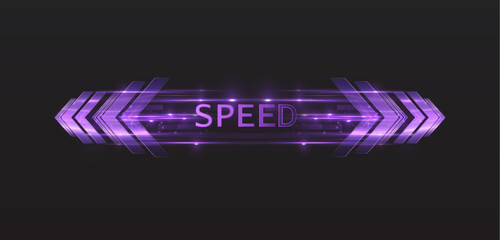 Vector image with glowing purple arrows and dynamic motion lines on a dark background. Light effect for racing and game design, as well as illustrations in games and web design.