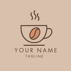 Minimalist Coffee Cup Logo with Bean Symbol – Cafe Branding Template