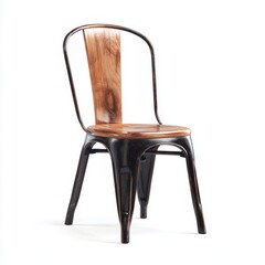 A vintage industrial metal chair with wooden accents, displaying a rustic aesthetic. This timeless piece combines the durability of metal with the warmth of wood