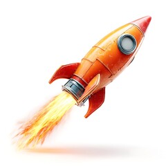 Retro Rocket Ship Blasting Off, Isolated
