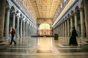 Indoor sight of the Basilica of Saint Paul outside the walls in Rome