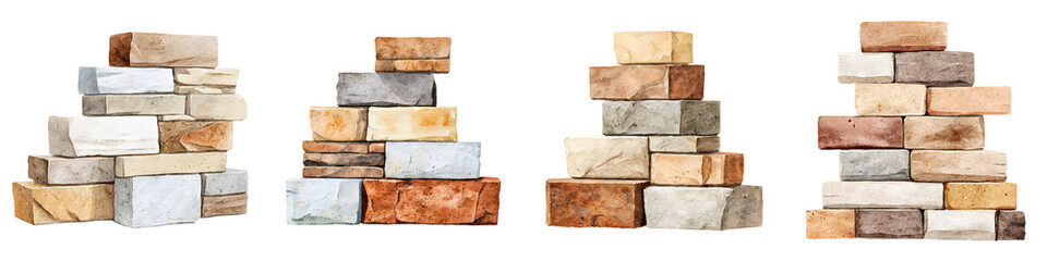 Obraz premium Stacked Stone Textures Set Isolated on White