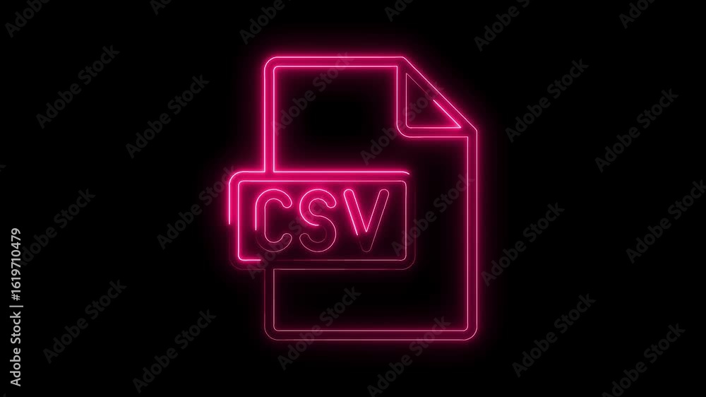 Poster glowing pink neon c s v file icon with transparent background symbolizing data transfer digital info