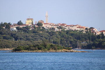 View of Vrsar from a beach in Poreč