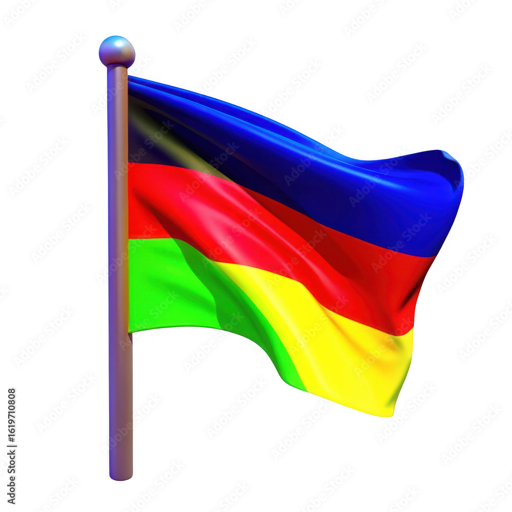 Poster 3d multicolored flag waving on pole isolated on transparent background