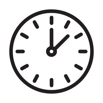 Simple black and white line drawing of a clock face