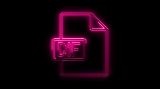 Glowing pink neon D I F file icon with transparent background representing digital data document format and