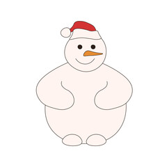 Simple Snowman. Vector illustration of Snowman in santa claus hat isolated transparent background. Simple Snowman perfect for winter holiday poster banner card design. EPS 10