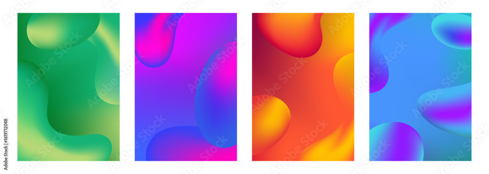 Poster vibrant gradient liquid shapes. set of abstract fluid dynamic elements on color backgrounds for crea
