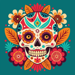 Abstract floral skull design featuring vintage tattoo art and gothic death symbols