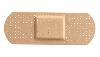 Beige adhesive sticking plaster (bandage) with realistic texture and perforated surface, isolated on a transparent background (PNG format)