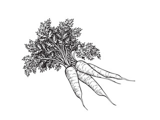 Vintage carrot illustration for farm-to-table packaging organic market prints or retro kitchen menus
