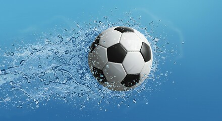 Naklejka premium Dynamic Soccer Ball Action Shot Splashing Through Water Effect