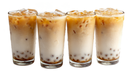 Four glasses of refreshing iced drinks, a cool summer delight refreshing.