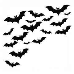Naklejka premium Group of Black Bats Flying on White Background Halloween Decorations and Themed Party