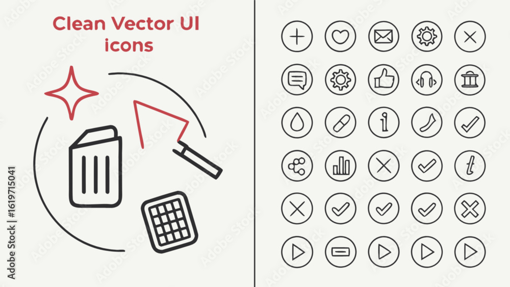 Fototapete clean vector user interface icon set for web and mobile design isolated on white background