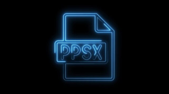 Glowing blue neon P S X file icon on black background futuristic digital technology symbol bright light
