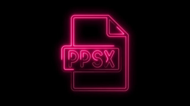 Glowing neon P S X file icon with vibrant pink light on isolated transparent black background futuristic