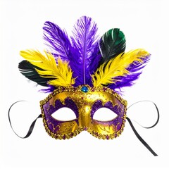 Ornate Gold and Purple Masquerade Mask with Feathers for Mardi Gras Celebration
