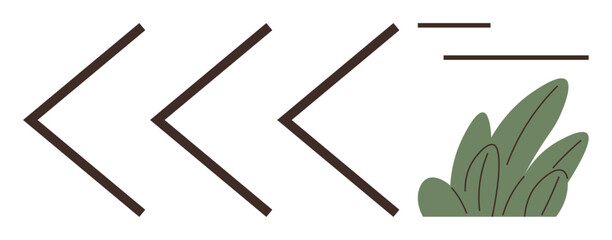 Three brown arrows pointing forward alongside green leaves convey growth, direction, and natural progress. Ideal for sustainability, environment, forward-thinking, renewal, navigation, green energy