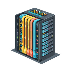 Flat vector of a computer CPU or processor chip with visible pins and circuits