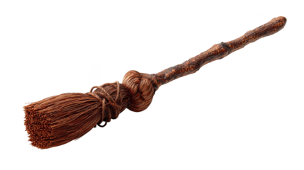 Old Witch's Broomstick Isolated on White.