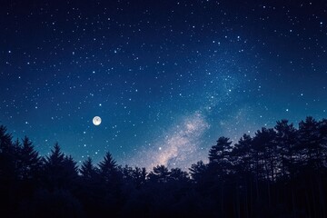 Naklejka premium Starry night over a dark forest