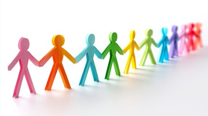 Colorful Paper Figures Holding Hands in a Line