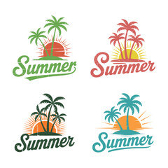 Fototapeta premium Set of Four Vintage Summer Beach Sunset Palm Tree Logos palm trees tropical